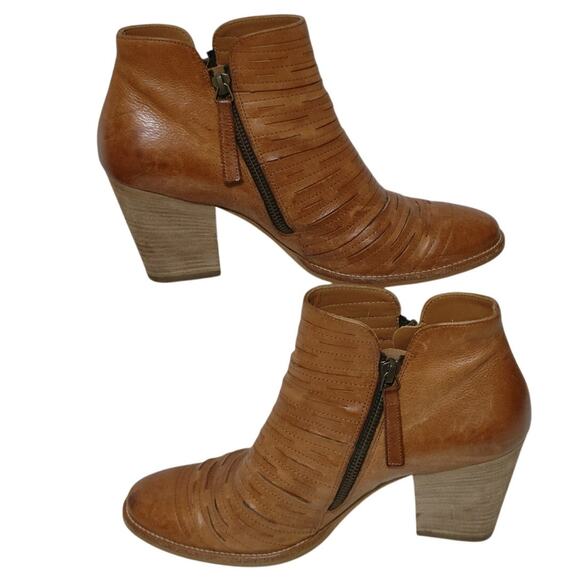 Paul Green Malibu Sliced Zip Bootie Heeled Boots Leather Nubuck Camel Size 6 - Picture 2 of 6